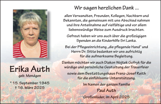 Traueranzeige von Erika Auth von FZ