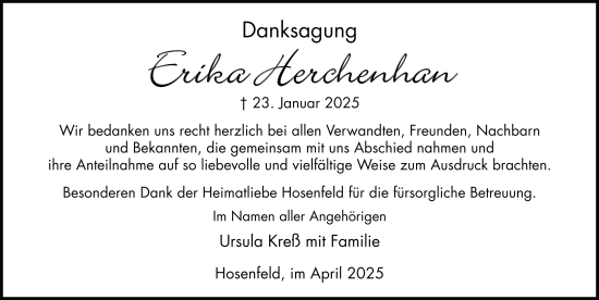 Traueranzeige von Erika Herchenhan von FZ