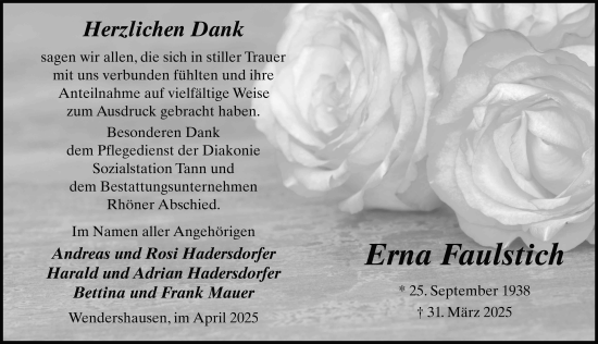 Traueranzeige von Erna Faulstich von FZ