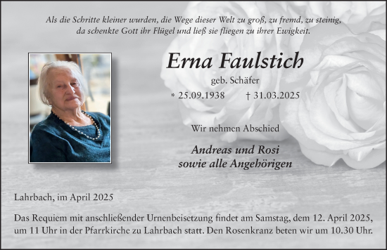 Traueranzeige von Erna Faulstich von FZ