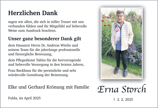 Traueranzeige von Erna Storch von FZ