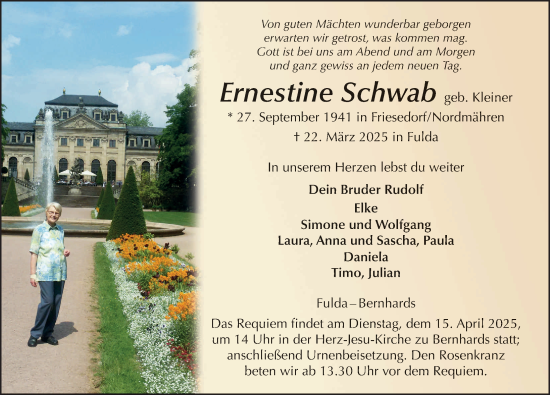 Traueranzeige von Ernestine Schwab von FZ