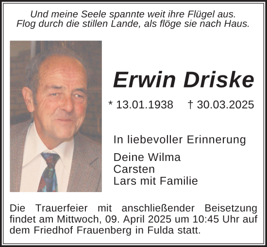 Traueranzeige von Erwin Driske von FZ