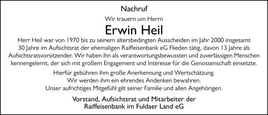 Traueranzeige von Erwin Heil von FZ