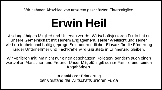 Traueranzeige von Erwin Heil von FZ