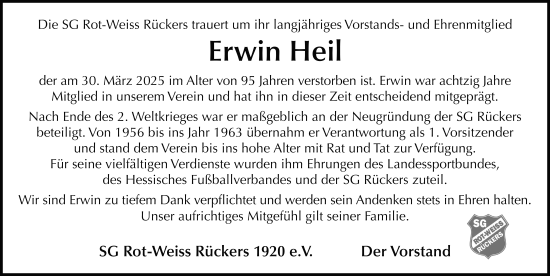 Traueranzeige von Erwin Heil von FZ