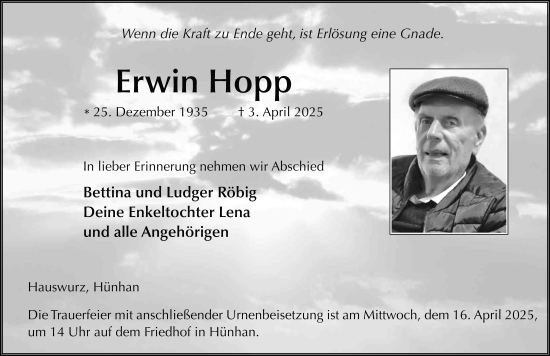 Traueranzeige von Erwin Hopp von FZ