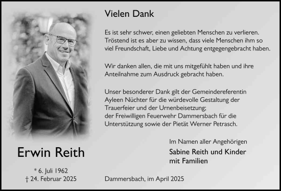 Traueranzeige von Erwin Reith von FZ