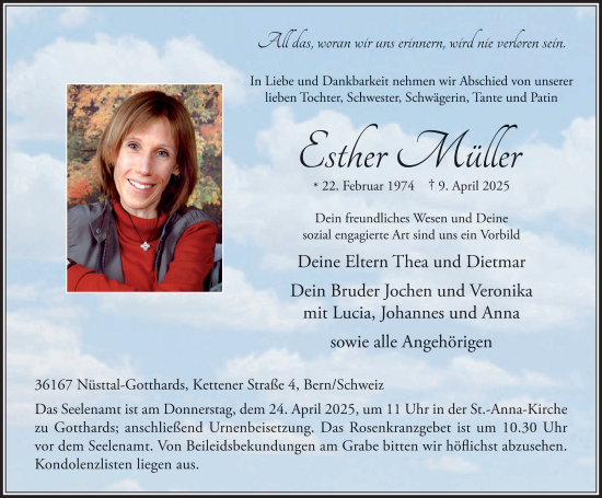 Traueranzeige von Esther Müller von FZ