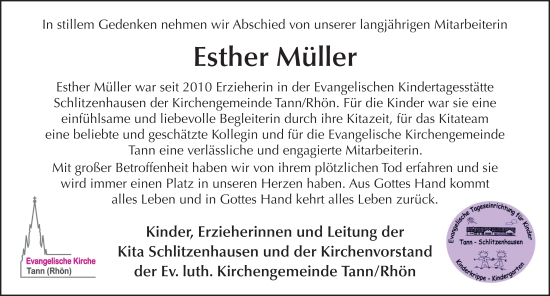 Traueranzeige von Esther Müller von FZ