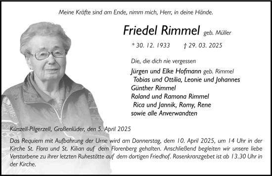 Traueranzeige von Friedel Rimmel von FZ