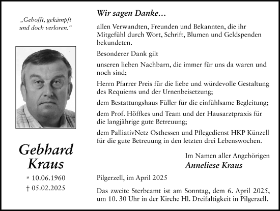 Traueranzeige von Gebhard Kraus von FZ