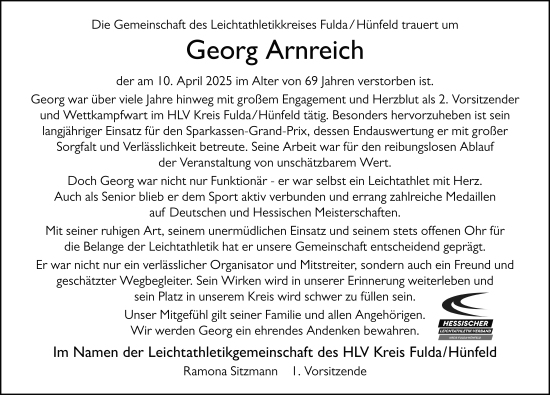 Traueranzeige von Georg Arnreich von FZ