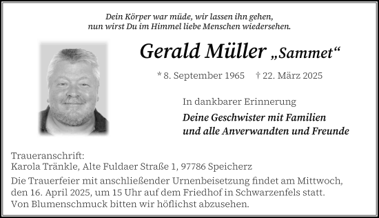 Traueranzeige von Gerald Müller von FZ