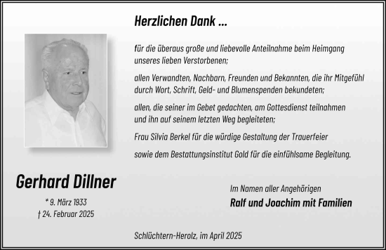 Traueranzeige von Gerhard Dillner von FZ
