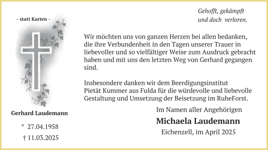 Traueranzeige von Gerhard Laudemann von FZ