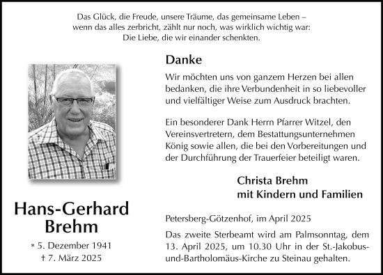 Traueranzeige von Hans-Gerhard Brehm von FZ