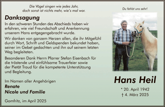 Traueranzeige von Hans Heil von FZ
