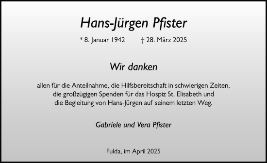 Traueranzeige von Hans-Jürgen Pfister von FZ
