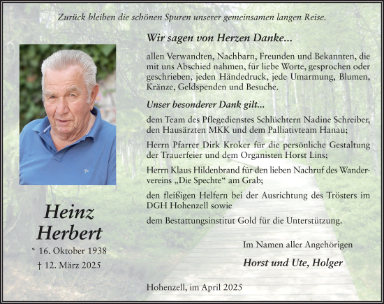 Traueranzeige von Heinz Herbert von FZ
