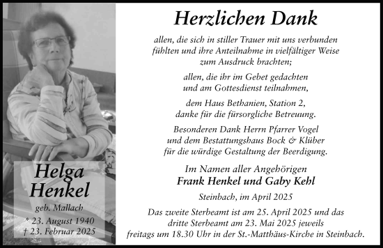 Traueranzeige von Helga Henkel von FZ