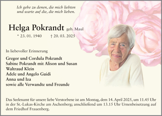 Traueranzeige von Helga Pokrandt von FZ