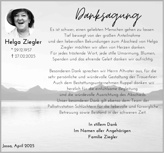 Traueranzeige von Helga Ziegler von FZ