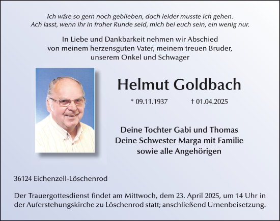 Traueranzeige von Helmut Goldbach von FZ