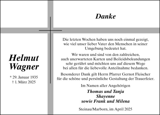Traueranzeige von Helmut Wagner von FZ
