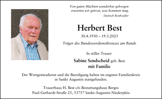 Traueranzeige von Herbert Best von FZ