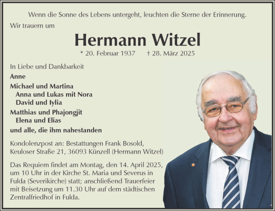 Traueranzeige von Hermann Witzel von FZ