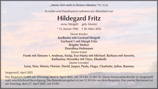 Traueranzeige von Hildegard Fritz von FZ