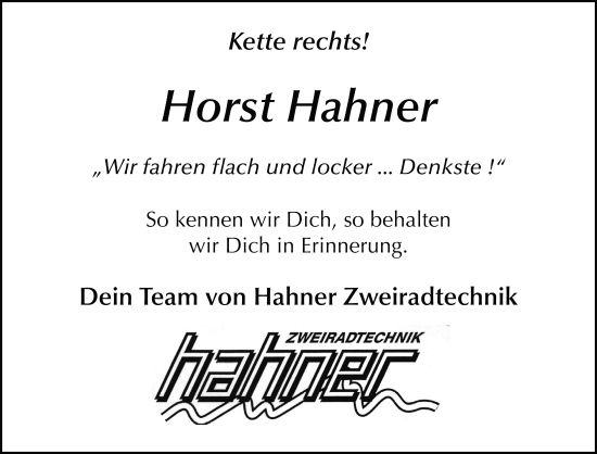 Traueranzeige von Horst Hahner von FZ