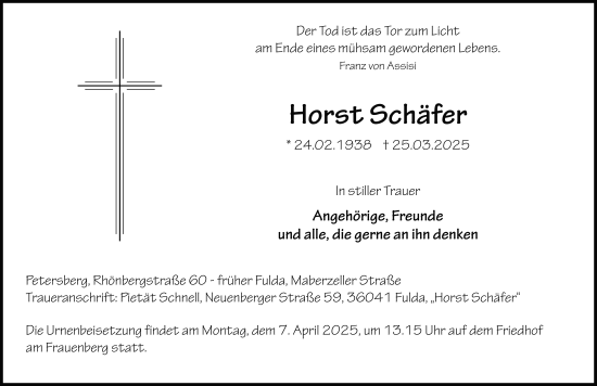 Traueranzeige von Horst Schäfer von FZ