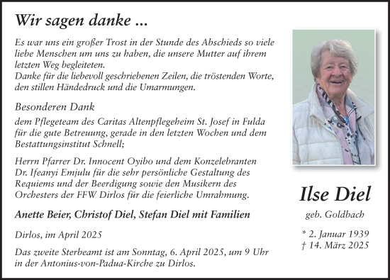 Traueranzeige von Ilse Diel von FZ