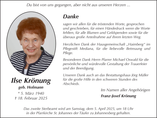 Traueranzeige von Ilse Krönung von FZ