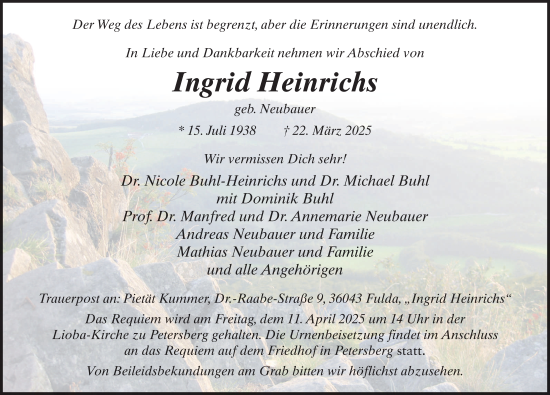 Traueranzeige von Ingrid Heinrichs von FZ