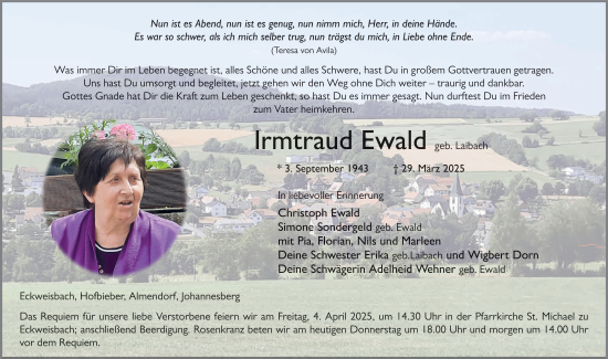 Traueranzeige von Irmtraud Ewald von FZ