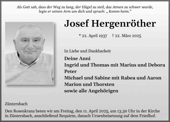 Traueranzeige von Josef Hergenröther von FZ