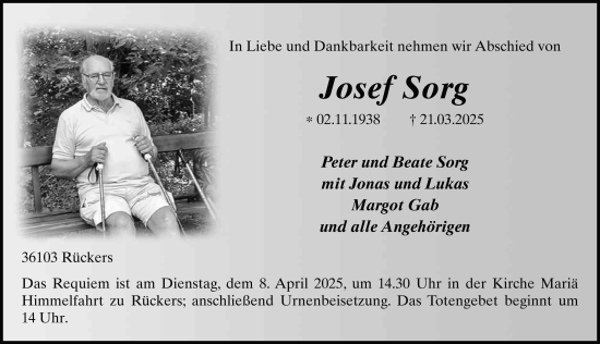 Traueranzeige von Josef Sorg von FZ