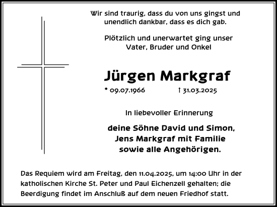 Traueranzeige von Jürgen Markgraf von FZ
