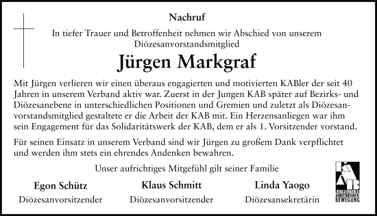 Traueranzeige von Jürgen Markgraf von FZ