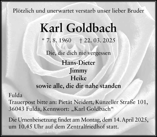 Traueranzeige von Karl Goldbach von FZ