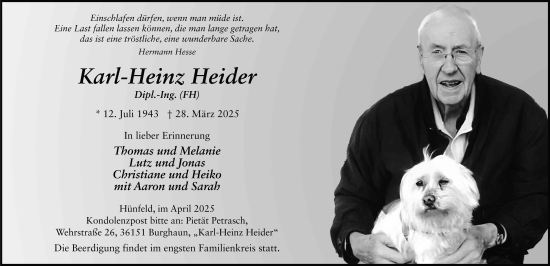 Traueranzeige von Karl-Heinz Heider von FZ
