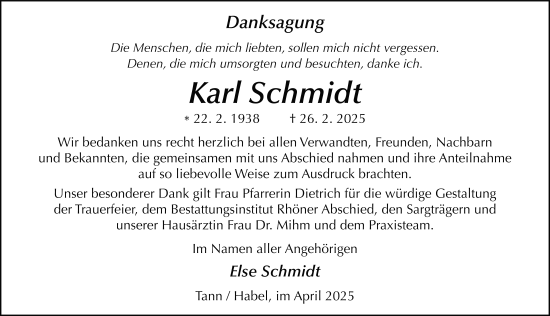 Traueranzeige von Karl Schmidt von FZ