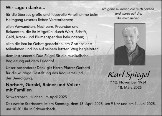 Traueranzeige von Karl Spiegel von FZ