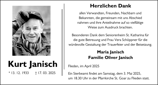 Traueranzeige von Kurt Janisch von FZ