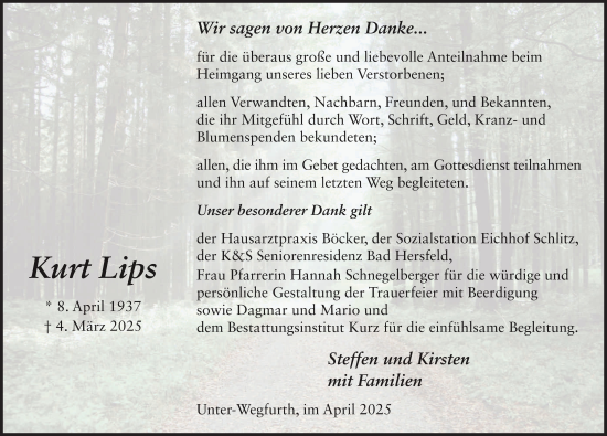 Traueranzeige von Kurt Lips von FZ