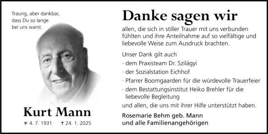 Traueranzeige von Kurt Mann von FZ