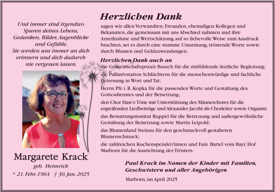 Traueranzeige von Margarete Krack von FZ